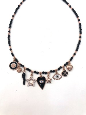 collana con onice ed ematite con ciondoli